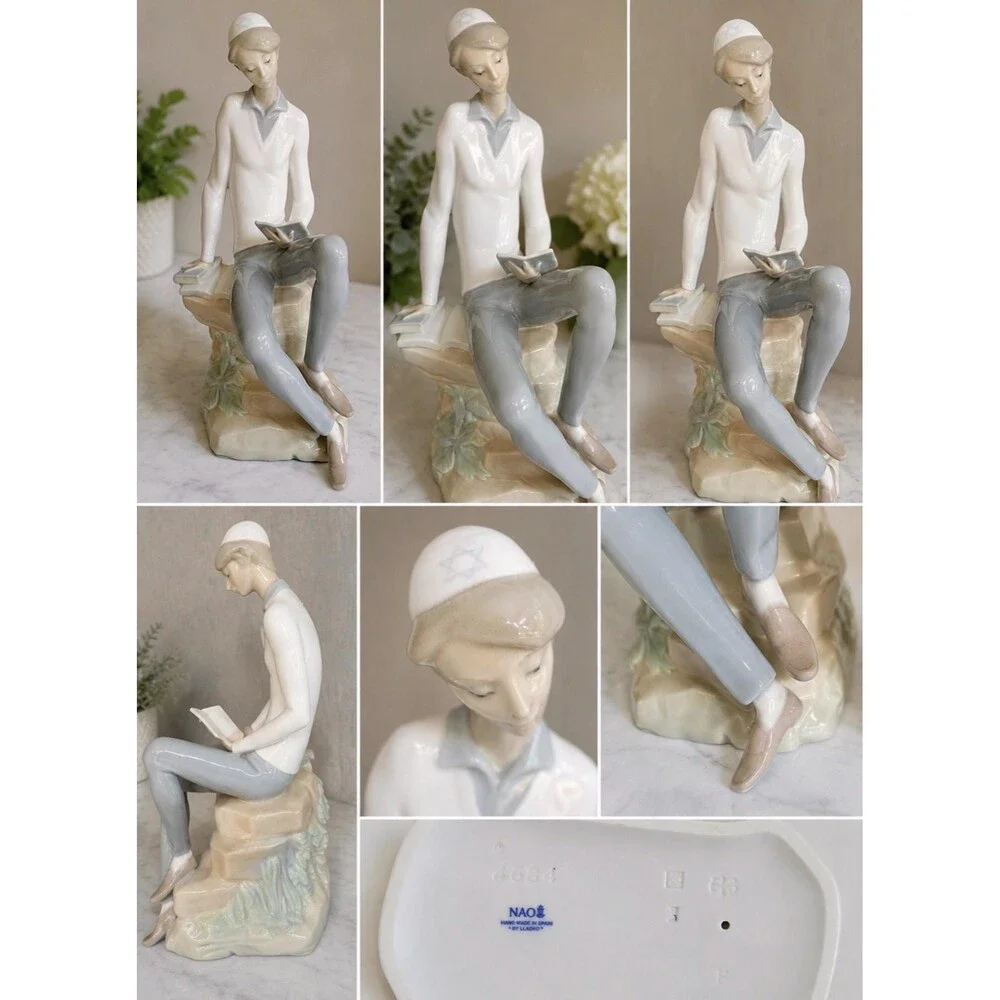 Retired Lladró Hebrew Student #4684 Porcelain Judaica Boy Reading Book 1970s